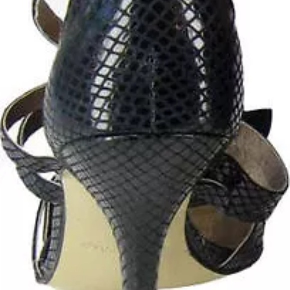 $345 NANETTE LEPORE python black dress ruffled Open Toe Strappy Sandal H…